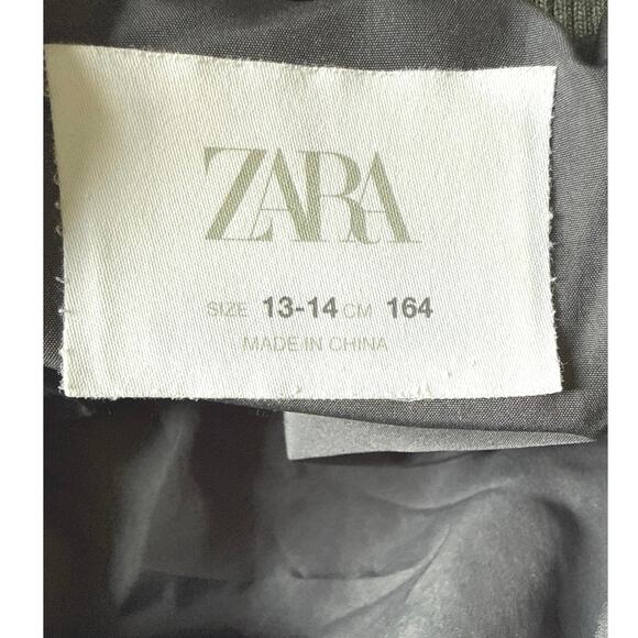 Zara Diamond Quilted Puffer Bomber Jacket Unisex Size 13-14 Green NEW - Picture 7 of 7